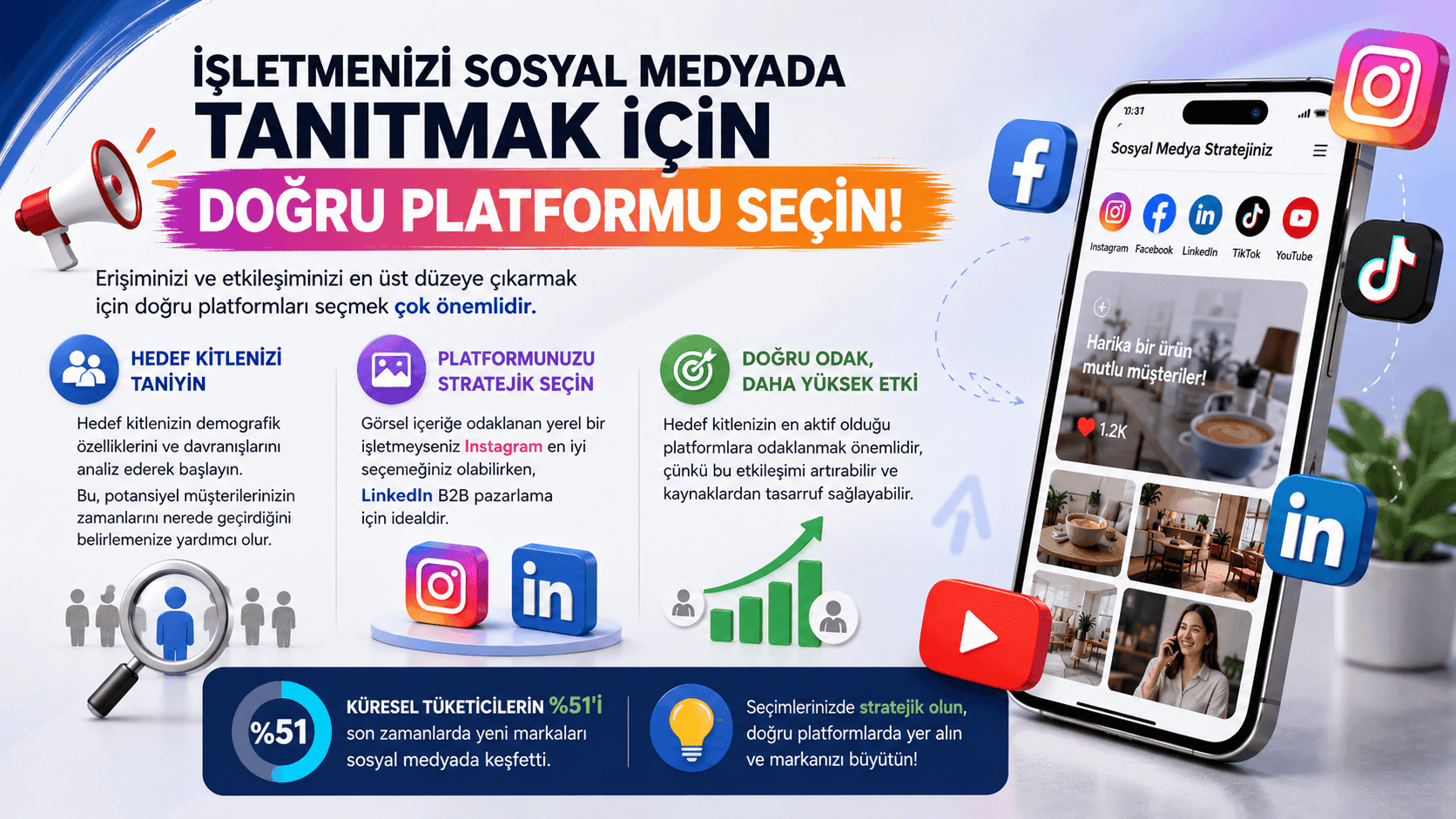 Sosyal Medyada İşletmenizi Tanıtmak İçin 10 Temel İpucu 2 Sosyal medya tanıtımı için doğru platform seçimi ve stratejiler.